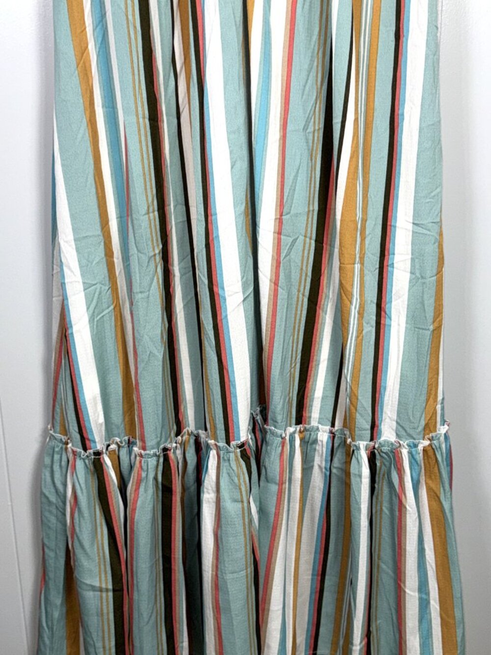 Anthropologie Listicle Multi-Color Striped Halter Maxi V-Neck Ruffle Dress M NEW - Picture 7 of 8